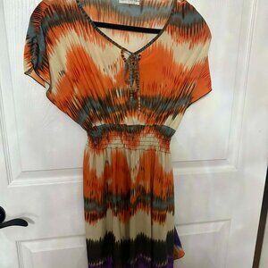 Ace Fashion Short Sleeve Boho Cinched Waist Midi Dress Size Large